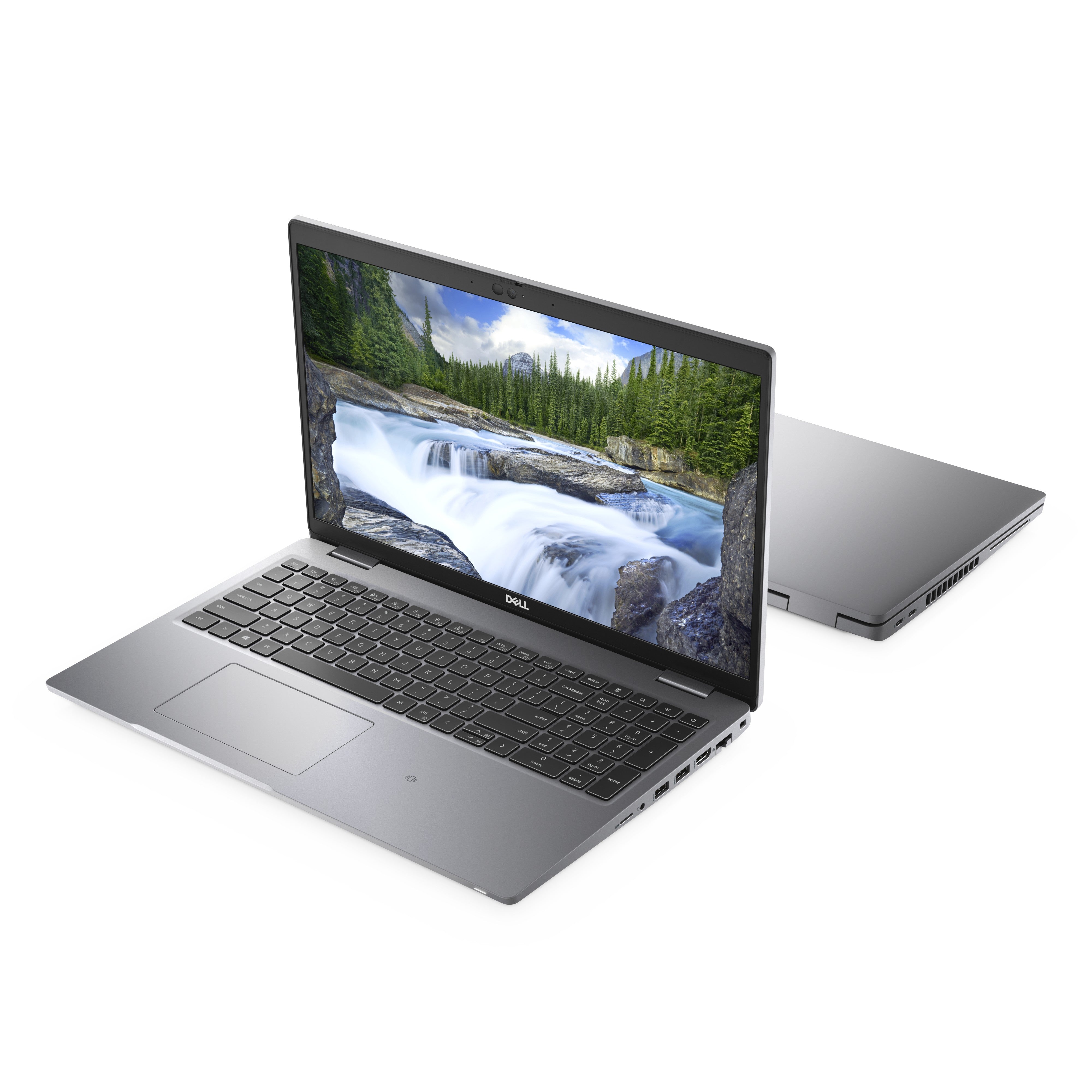 Laptop aufgeklappt Ansicht von oben schräg rechts mit einem weiteren zugeklappten Laptop dahinter