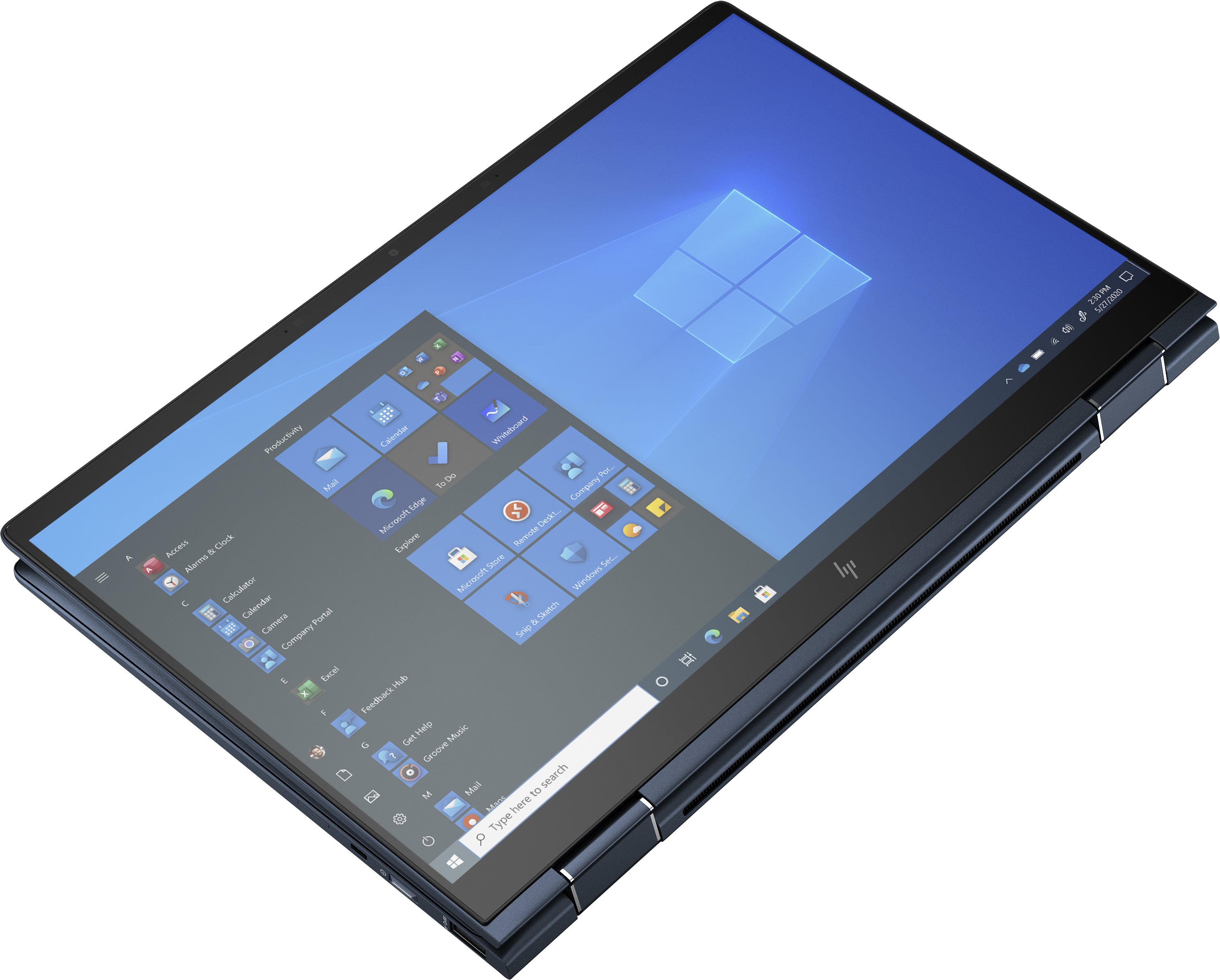Notebook vollständig aufgeklappt mit Sicht auf schrägliegendem Bildschirm