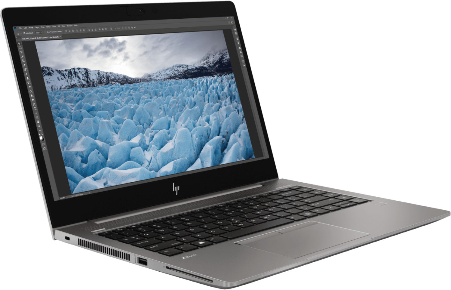 ZBook geöffnet, Ansicht von schräg links