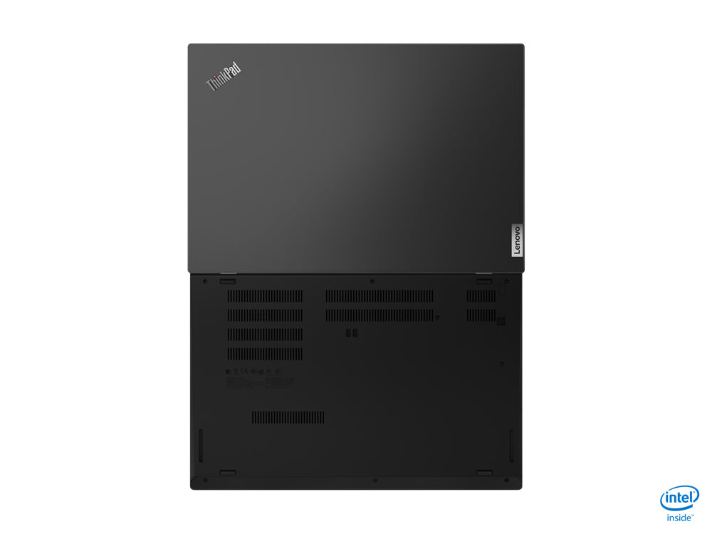 Laptop 180° geöffnet von hinten, mit sichtbarem ThinkPad-Logo auf der Rückseite
