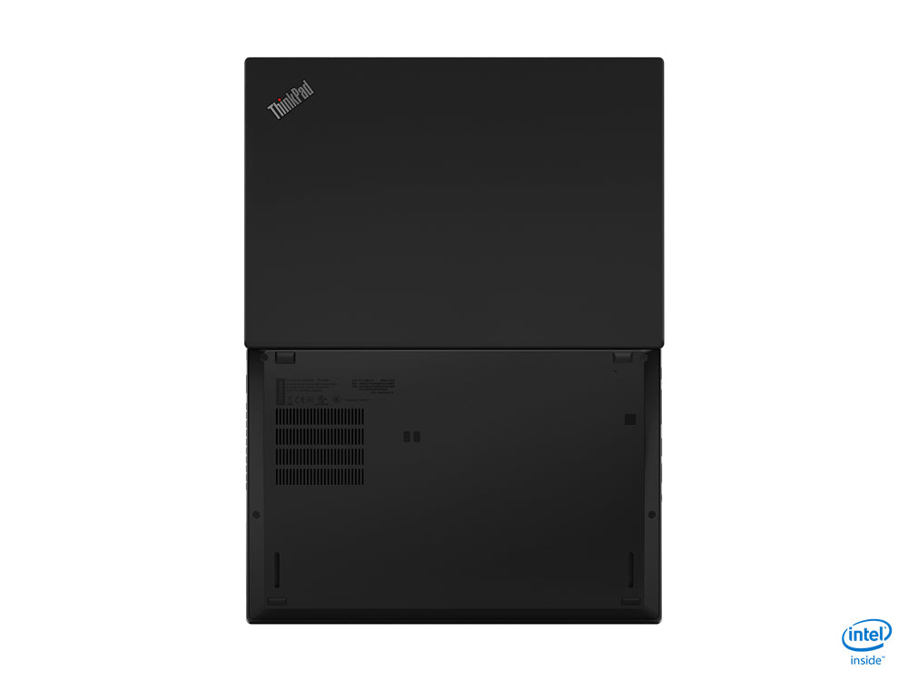 Laptop 180° geöffnet von hinten, mit sichtbarem ThinkPad-Logo auf der Rückseite