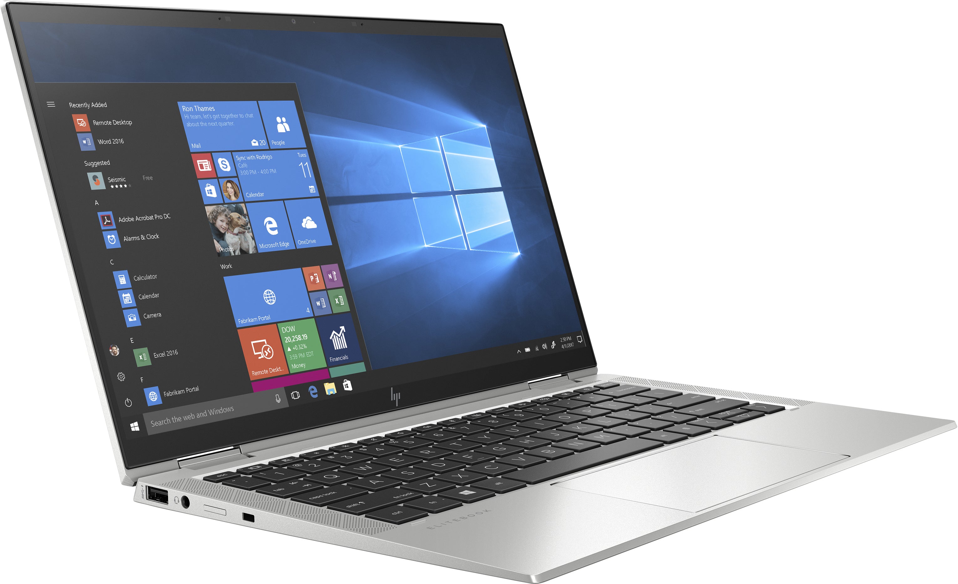 Laptop aufgeklappt, Ansicht von schräg links