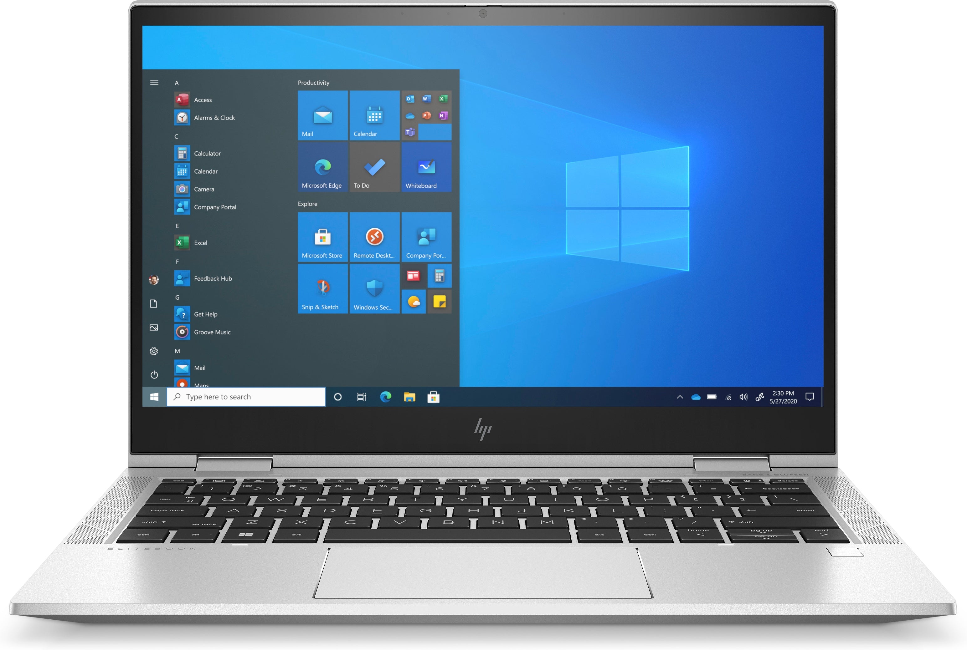 Laptop geöffnet Frontalansicht, Bildschirm und Tastatur von vorne sichtbar