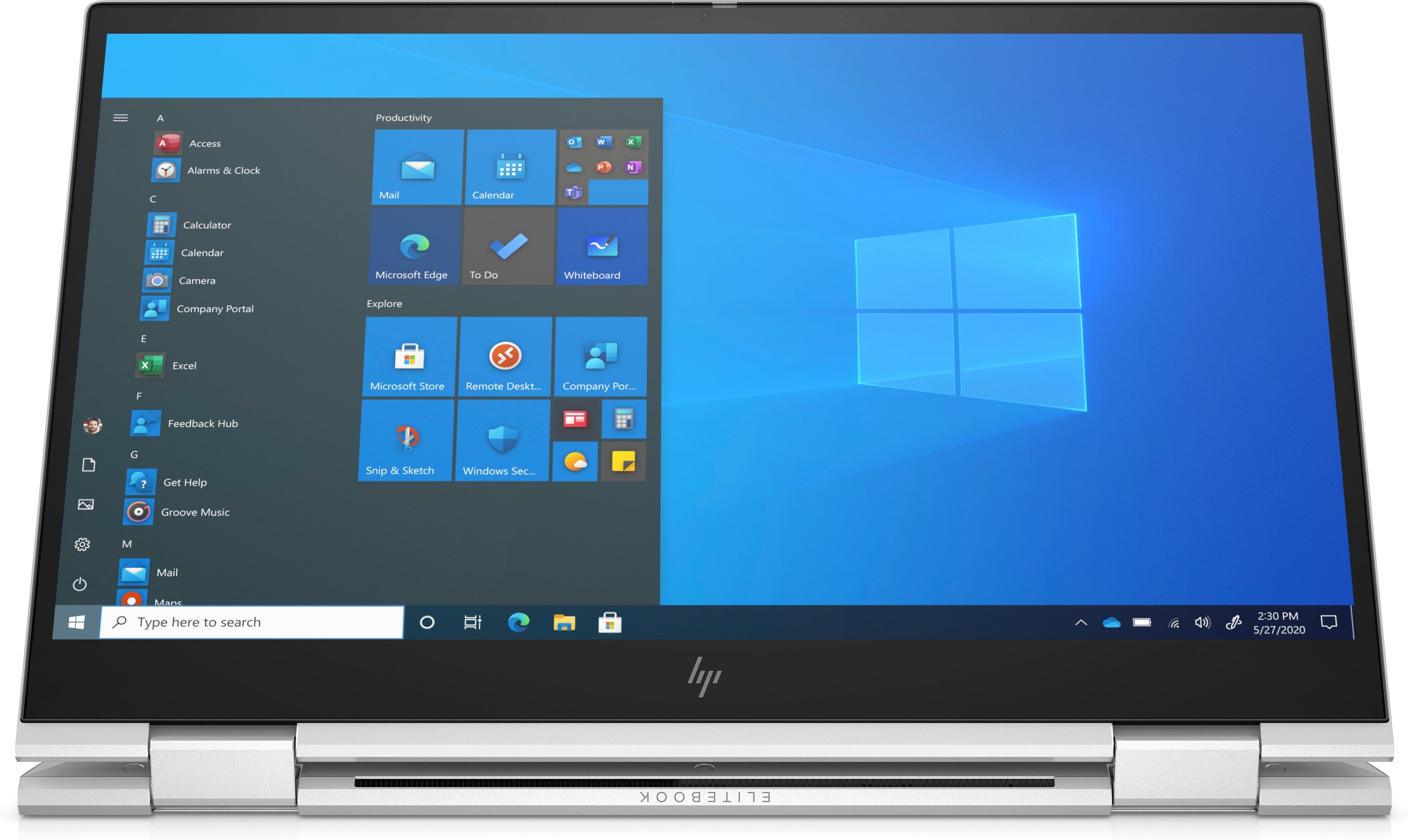 Laptop im Zeltmodus, Bildschirm zur Bedienung nach außen gerichtet, Ansicht Bildschirm frontal