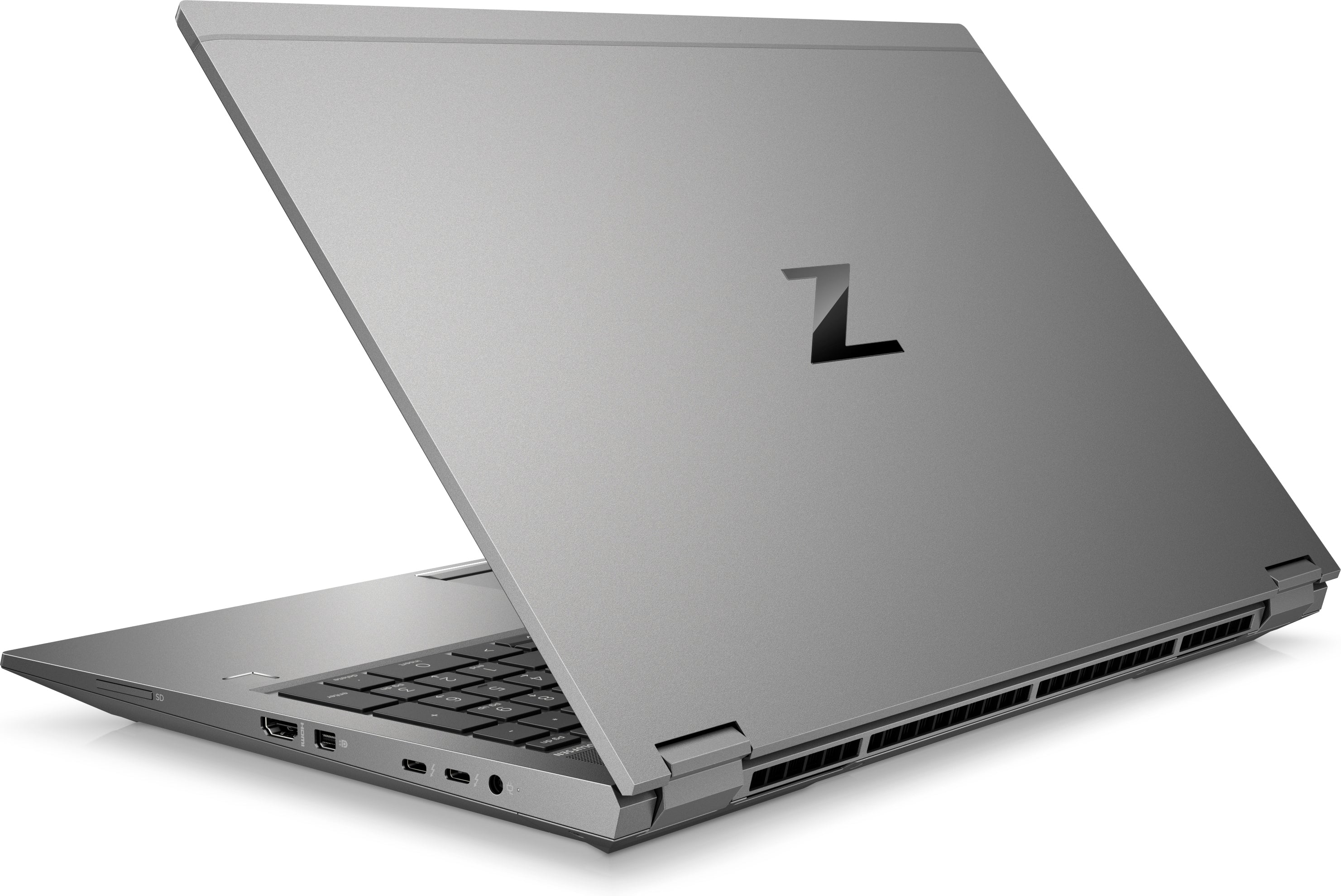 Zbook geöffnet, Ansicht von schräg links Rückseite