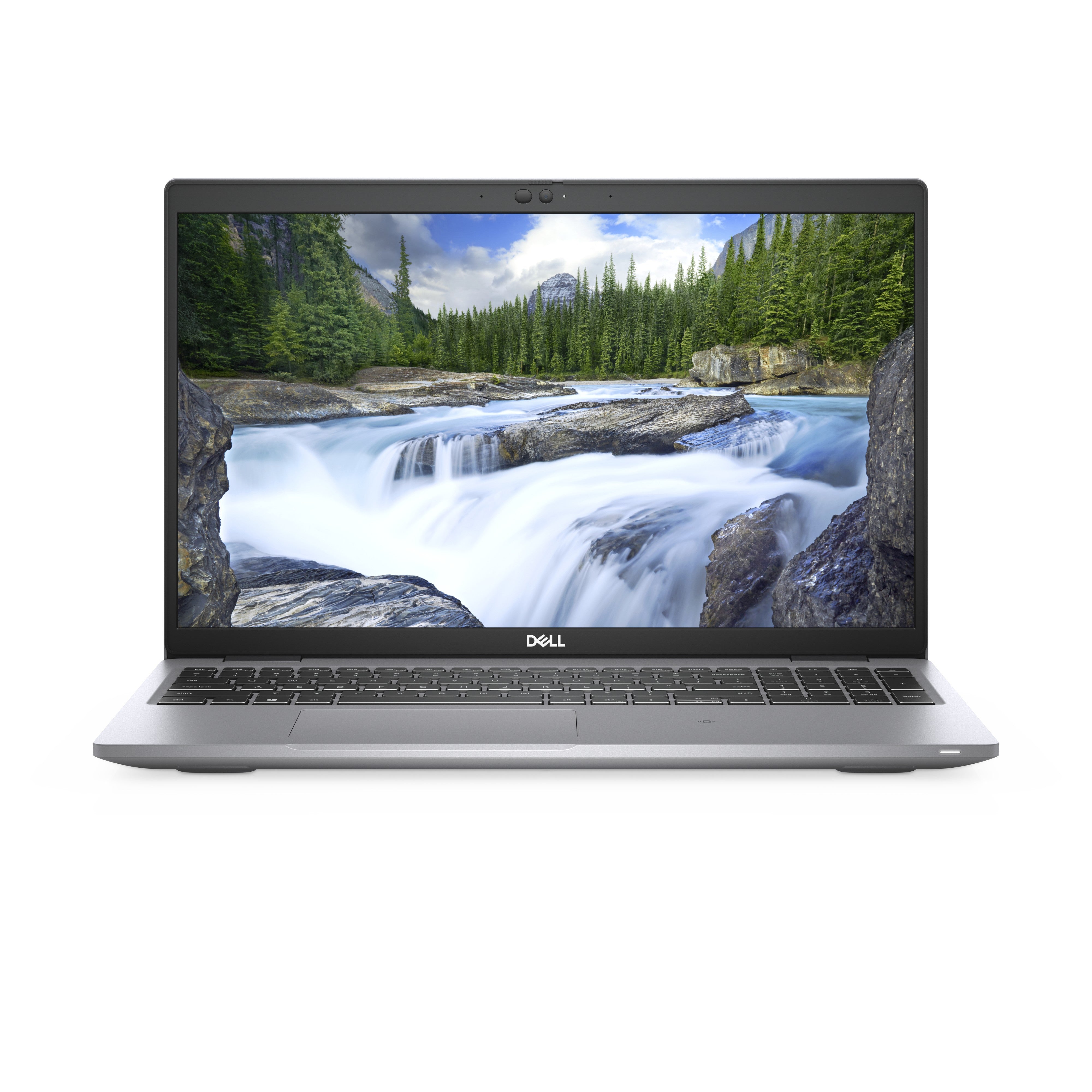 Laptop geöffnet Frontalansicht Bildschirm und Tastatur von vorne sichtbar