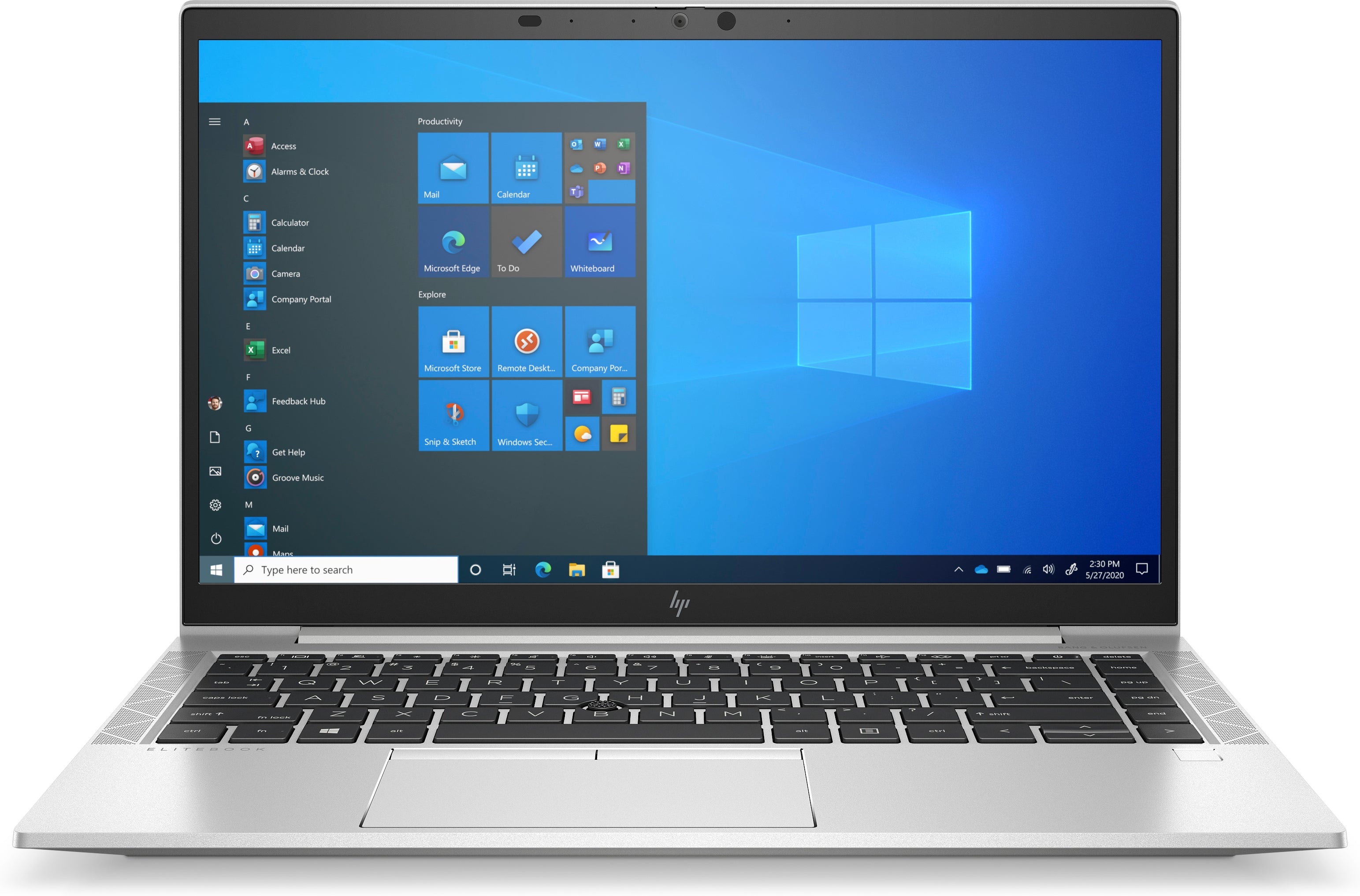 Laptop geöffnet Frontalansicht Bildschirm und Tastatur von vorne sichtbar