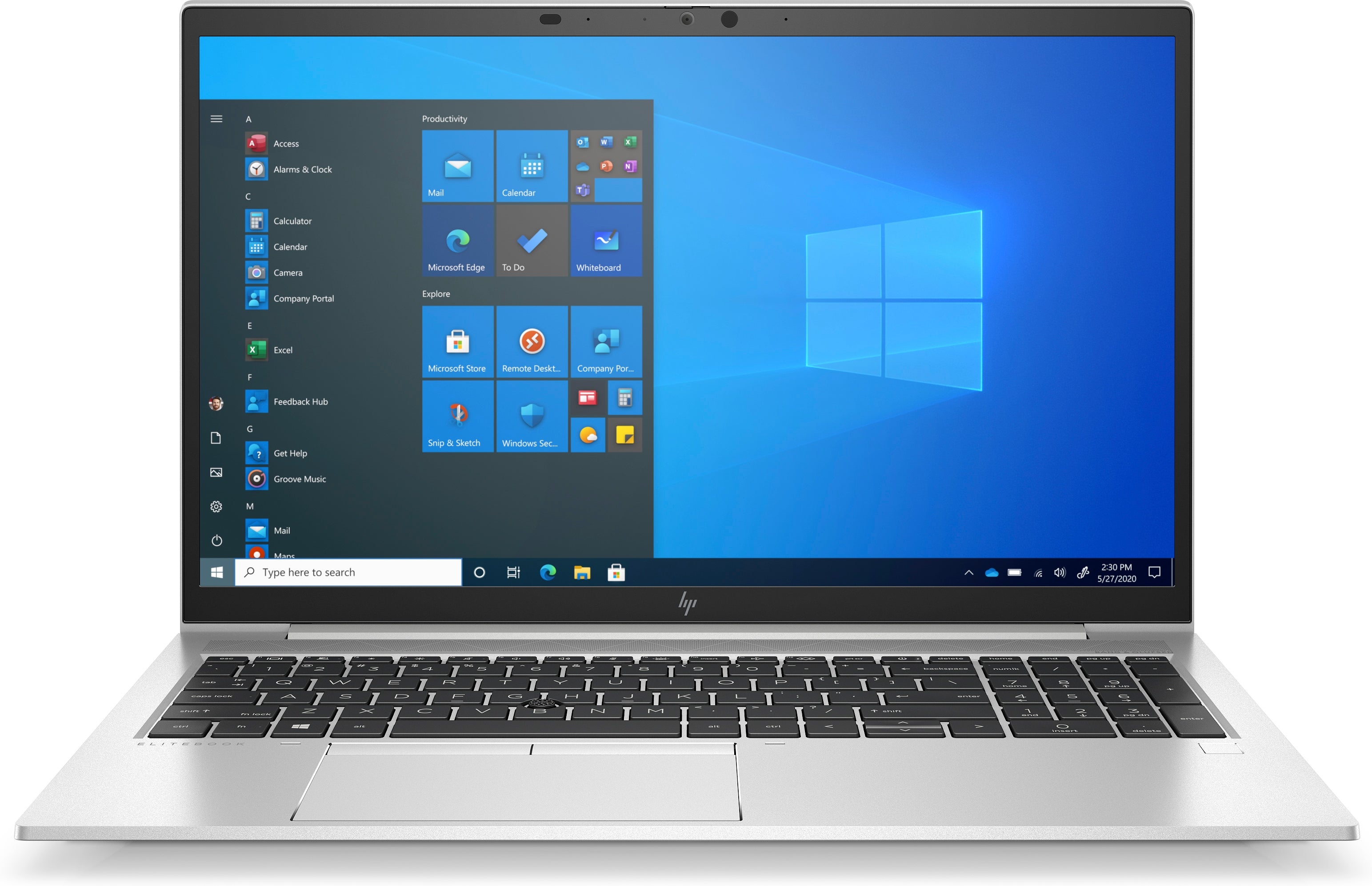 Laptop geöffnet Frontalansicht Bildschirm und Tastatur von vorne sichtbar