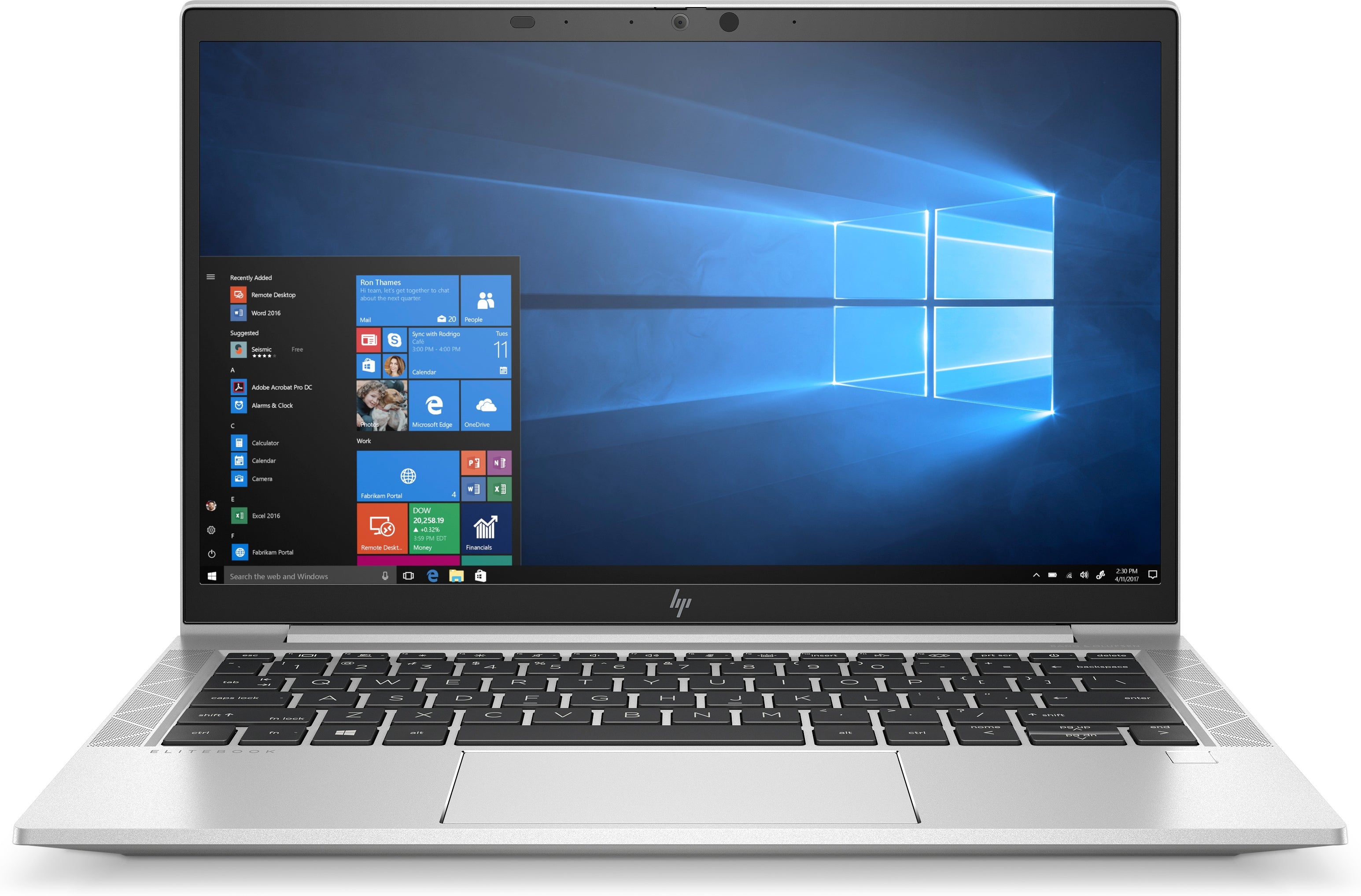 Laptop geöffnet Frontalansicht Bildschirm und Tastatur von vorne sichtbar