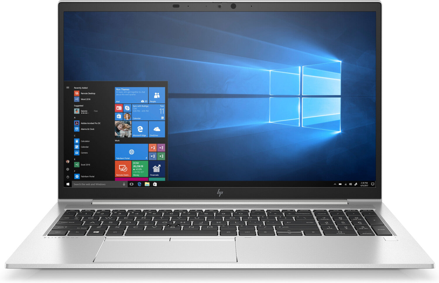 HP EliteBook 850 G7 aufgeklappt Frontalansicht, Sicht auf Display und Tastatur