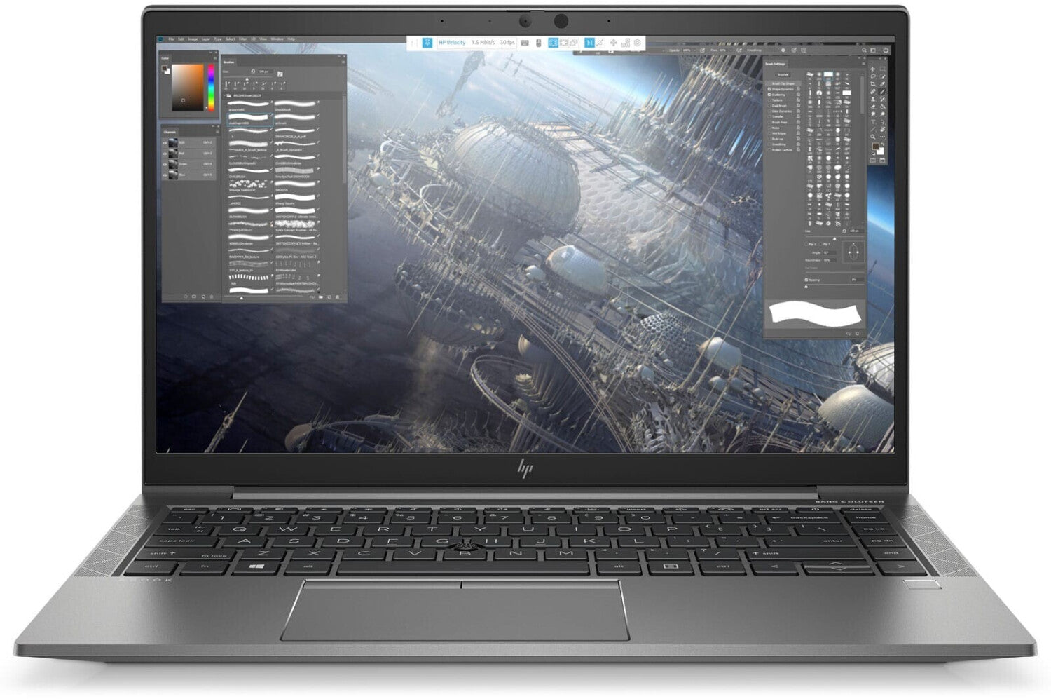 Laptop geöffnet Frontalansicht Bildschirm und Tastatur von vorne sichtbar