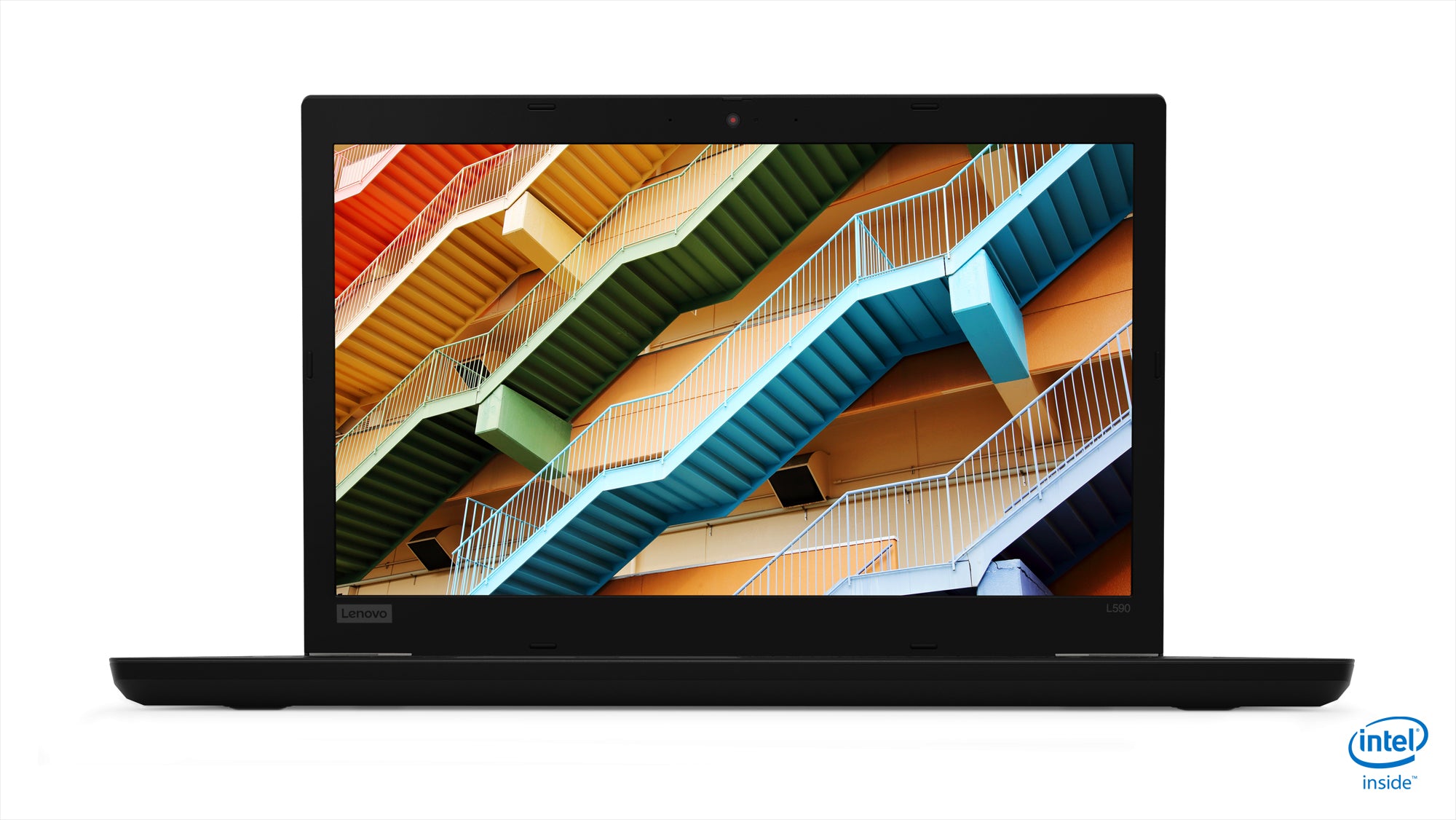 Laptop geöffnet Frontalansicht Bildschirm mit abstraktem Muster sichtbar
