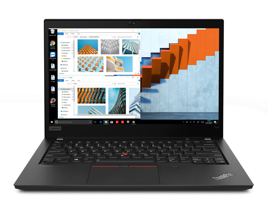 Laptop geöffnet Frontalansicht Bildschirm und Tastatur von vorne sichtbar